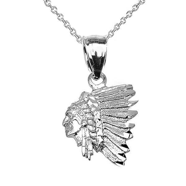 Sterlingsilver Native American Indian Huvud Halsband med hänge (Tillgänglig kedjelängd 40cm - 45cm - 50cm - 55cm)